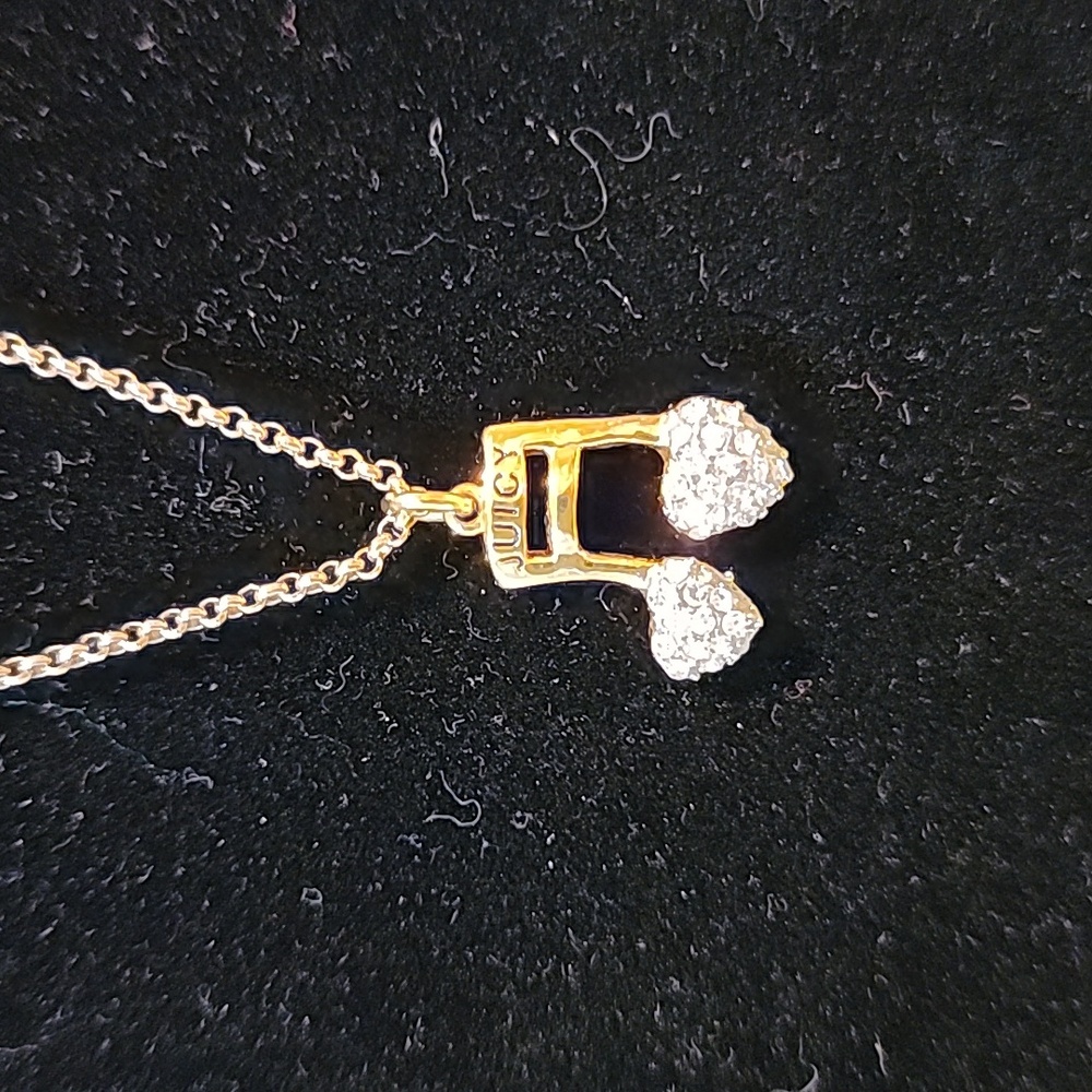 JUICY COUTURE Musical Note Rhinestone Hearts Goldtone Necklace